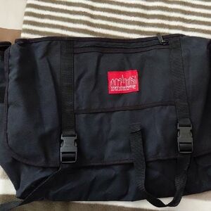 Urban Black Messenger Bag with Red Accent